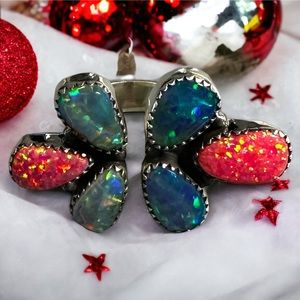 Aurora Opals in Solid Sterling Silver Flutter Ring